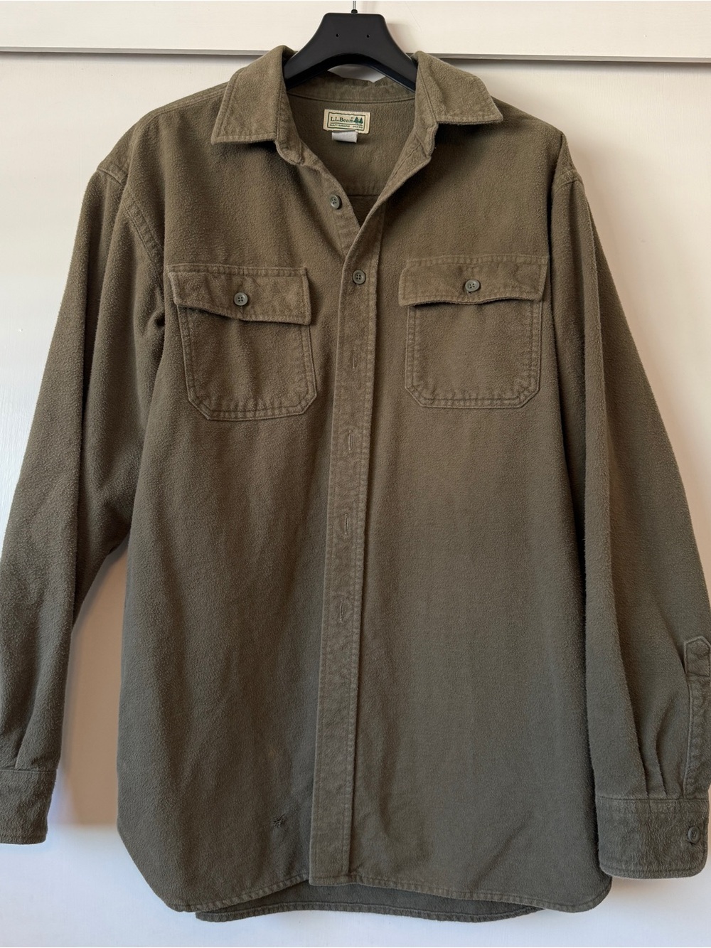 L.L. Bean Men's Olive Green Button-Up Fleece Shirt Jacket